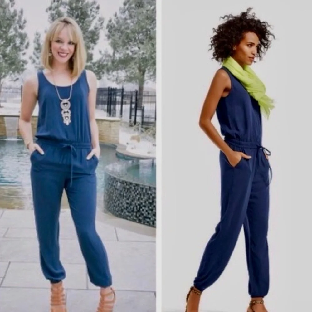 CAbi 303 French Navy Jumpsuit Drawstring Pocket Sleeveless Zipper Women's XS - Picture 4 of 10